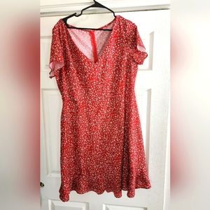 Vintage red floral dress, size 1XL